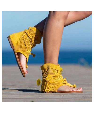 Womens Sandals Dressy, Women's Bohemian Roman Slippers Shoes Solid Open Toe Retro Flat Sandals Slides Flip Flops Yellow $19.8...