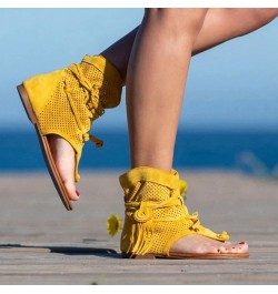 Womens Sandals Dressy, Women's Bohemian Roman Slippers Shoes Solid Open Toe Retro Flat Sandals Slides Flip Flops Yellow $19.8...