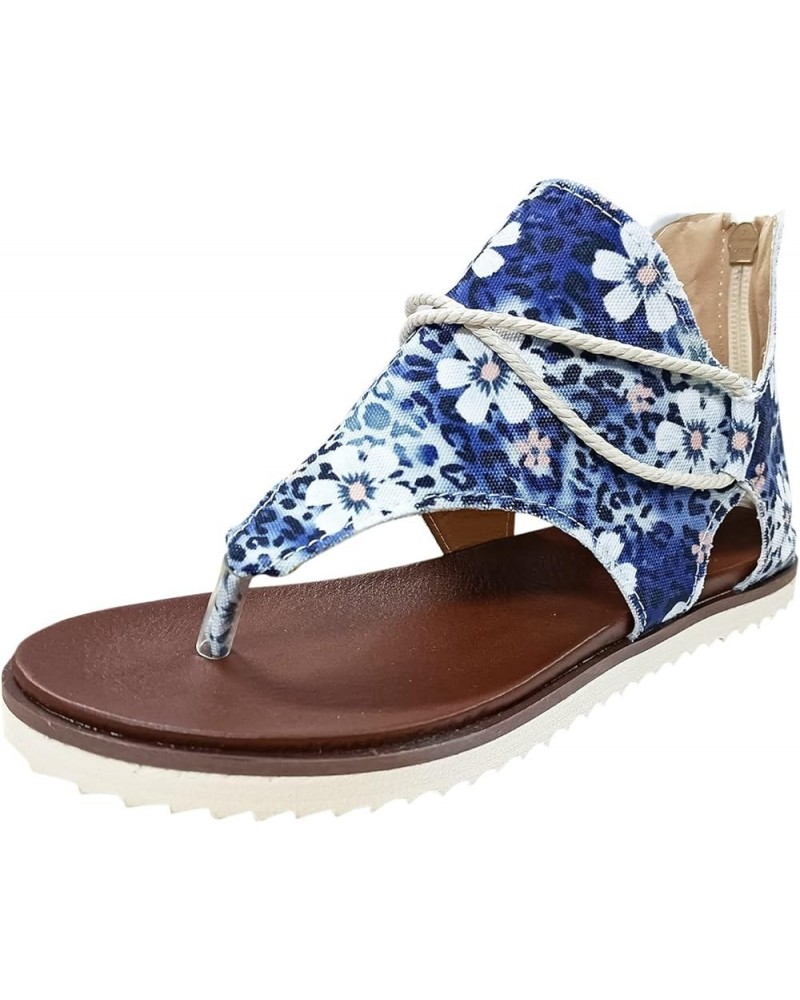 Sandal for Women Wedge Heel Casual Summer Ankle Buckle Strap Zip Up Beach Comfort Sandals for Womens Blue $12.20 Sandals