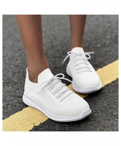 Women's Slip on Fashion Sneakers, Low Top Lace-up Walking Sock Shoe for Wife White $12.89 Fashion Sneakers