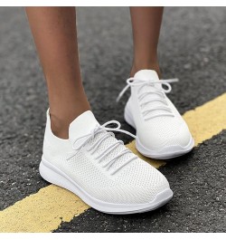 Women's Slip on Fashion Sneakers, Low Top Lace-up Walking Sock Shoe for Wife White $12.89 Fashion Sneakers