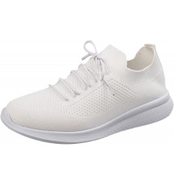 Women's Slip on Fashion Sneakers, Low Top Lace-up Walking Sock Shoe for Wife White $12.89 Fashion Sneakers