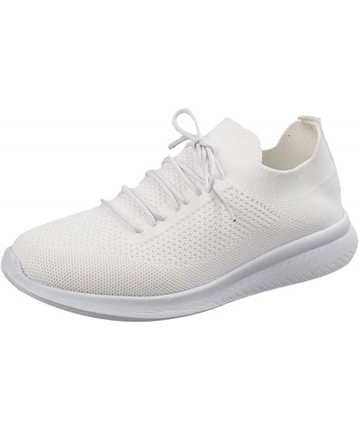 Women's Slip on Fashion Sneakers, Low Top Lace-up Walking Sock Shoe for Wife White $12.89 Fashion Sneakers