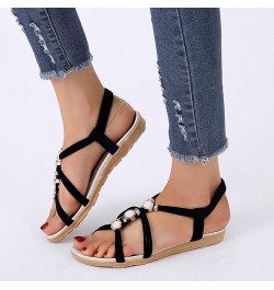 Wedge Sandals for Women Strap Espadrille Walking Wedgesls Sandals Lightweight Breathable Shoes Orthopedic Sandals, Black 14-q...