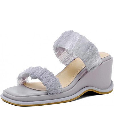 Women Fashion Mules Wedge Heels Slide Sandals Slip on 228 Grey $26.83 Sandals