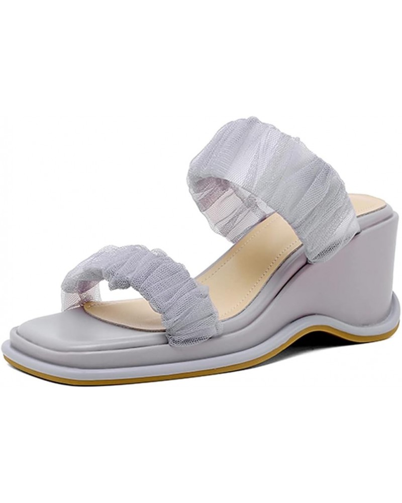 Women Fashion Mules Wedge Heels Slide Sandals Slip on 228 Grey $26.83 Sandals