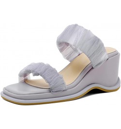 Women Fashion Mules Wedge Heels Slide Sandals Slip on 228 Grey $26.83 Sandals