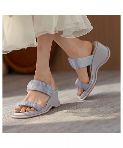 Women Fashion Mules Wedge Heels Slide Sandals Slip on 228 Grey $26.83 Sandals