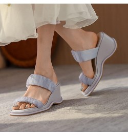 Women Fashion Mules Wedge Heels Slide Sandals Slip on 228 Grey $26.83 Sandals