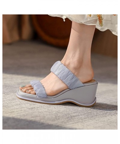 Women Fashion Mules Wedge Heels Slide Sandals Slip on 228 Grey $26.83 Sandals