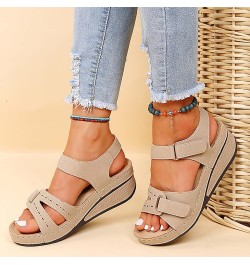 Platform Women Shoes Wedges Sneakers Platform Sandals Women Heel Rhinestone Sandals Heeled Sandals For Women Khaki 9 $8.92 Sa...