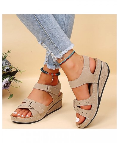 Platform Women Shoes Wedges Sneakers Platform Sandals Women Heel Rhinestone Sandals Heeled Sandals For Women Khaki 9 $8.92 Sa...