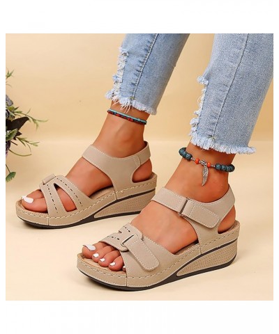 Platform Women Shoes Wedges Sneakers Platform Sandals Women Heel Rhinestone Sandals Heeled Sandals For Women Khaki 9 $8.92 Sa...