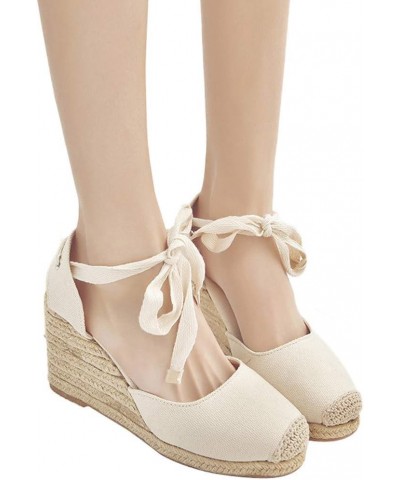 Women Espadrille Platform Sandals Spring Wedge Platform Heel Women Strap High Sandals Shoes Casual Women's 8 Beige $14.87 San...