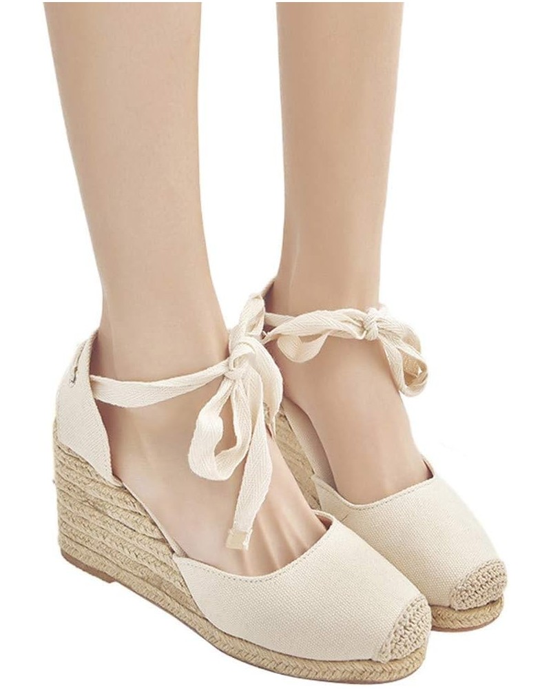 Women Espadrille Platform Sandals Spring Wedge Platform Heel Women Strap High Sandals Shoes Casual Women's 8 Beige $14.87 San...