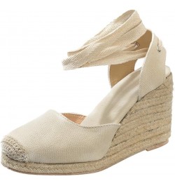 Women Espadrille Platform Sandals Spring Wedge Platform Heel Women Strap High Sandals Shoes Casual Women's 8 Beige $14.87 San...