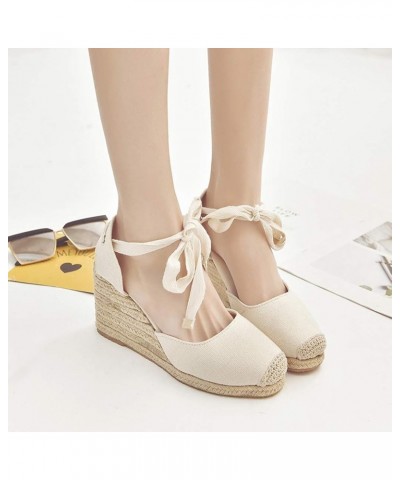 Women Espadrille Platform Sandals Spring Wedge Platform Heel Women Strap High Sandals Shoes Casual Women's 8 Beige $14.87 San...