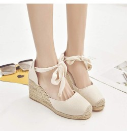 Women Espadrille Platform Sandals Spring Wedge Platform Heel Women Strap High Sandals Shoes Casual Women's 8 Beige $14.87 San...