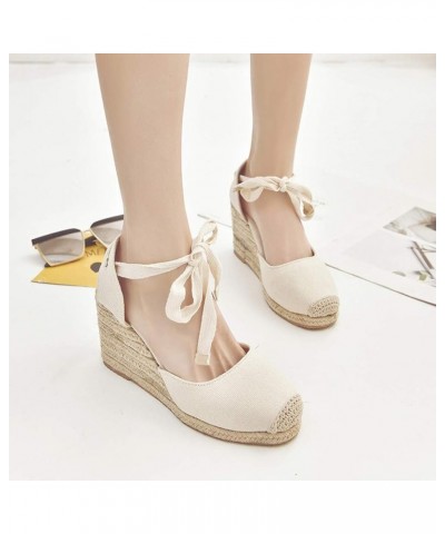 Women Espadrille Platform Sandals Spring Wedge Platform Heel Women Strap High Sandals Shoes Casual Women's 8 Beige $14.87 San...