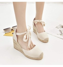 Women Espadrille Platform Sandals Spring Wedge Platform Heel Women Strap High Sandals Shoes Casual Women's 8 Beige $14.87 San...