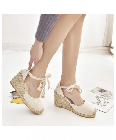 Women Espadrille Platform Sandals Spring Wedge Platform Heel Women Strap High Sandals Shoes Casual Women's 8 Beige $14.87 San...