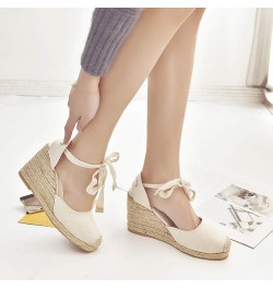 Women Espadrille Platform Sandals Spring Wedge Platform Heel Women Strap High Sandals Shoes Casual Women's 8 Beige $14.87 San...