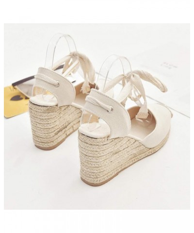 Women Espadrille Platform Sandals Spring Wedge Platform Heel Women Strap High Sandals Shoes Casual Women's 8 Beige $14.87 San...