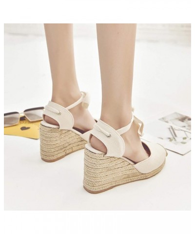 Women Espadrille Platform Sandals Spring Wedge Platform Heel Women Strap High Sandals Shoes Casual Women's 8 Beige $14.87 San...