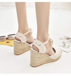 Women Espadrille Platform Sandals Spring Wedge Platform Heel Women Strap High Sandals Shoes Casual Women's 8 Beige $14.87 San...