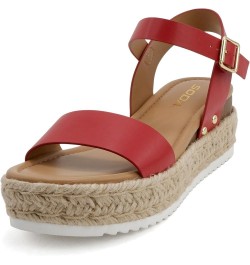 CLIP ~ Women Open Toe Ankle Strap Platform Espadrille Sandal Red Pu $17.66 Sandals