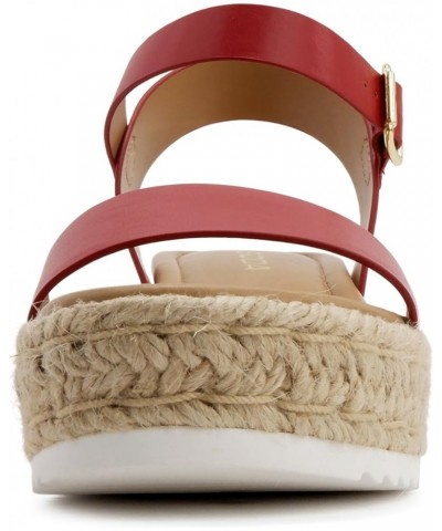 CLIP ~ Women Open Toe Ankle Strap Platform Espadrille Sandal Red Pu $17.66 Sandals