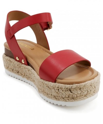 CLIP ~ Women Open Toe Ankle Strap Platform Espadrille Sandal Red Pu $17.66 Sandals