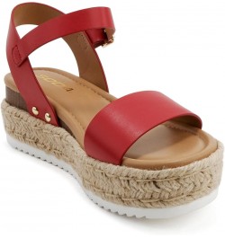 CLIP ~ Women Open Toe Ankle Strap Platform Espadrille Sandal Red Pu $17.66 Sandals