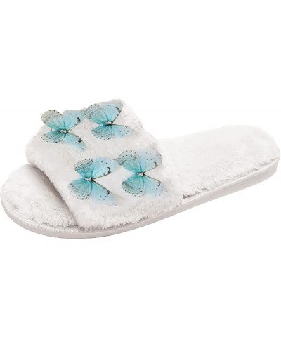 Womens Fluffy Slippers Butterfly Floor Slippers, Cartoon Fleece Lined House Slippers, Warm Furry Comfy Open Toe Sliders for G...