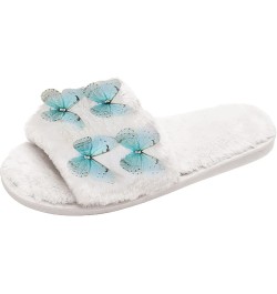 Womens Fluffy Slippers Butterfly Floor Slippers, Cartoon Fleece Lined House Slippers, Warm Furry Comfy Open Toe Sliders for G...