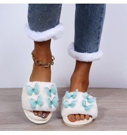 Womens Fluffy Slippers Butterfly Floor Slippers, Cartoon Fleece Lined House Slippers, Warm Furry Comfy Open Toe Sliders for G...