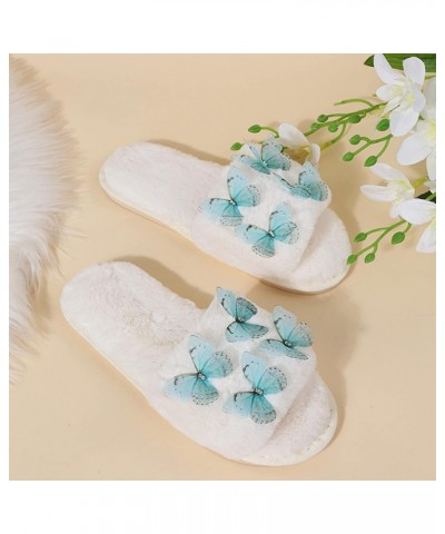 Womens Fluffy Slippers Butterfly Floor Slippers, Cartoon Fleece Lined House Slippers, Warm Furry Comfy Open Toe Sliders for G...