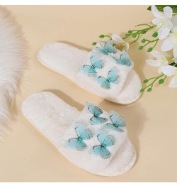 Womens Fluffy Slippers Butterfly Floor Slippers, Cartoon Fleece Lined House Slippers, Warm Furry Comfy Open Toe Sliders for G...