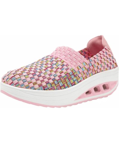 Women's Elastic Woven Walking Shoes Breathable Mesh Walking Sneakers Running Shoes Lightweight Non Slip Platform Loafers Pink...