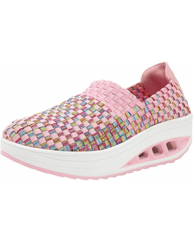 Women's Elastic Woven Walking Shoes Breathable Mesh Walking Sneakers Running Shoes Lightweight Non Slip Platform Loafers Pink...