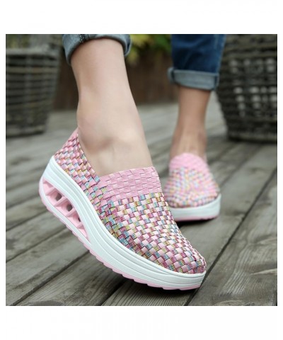 Women's Elastic Woven Walking Shoes Breathable Mesh Walking Sneakers Running Shoes Lightweight Non Slip Platform Loafers Pink...