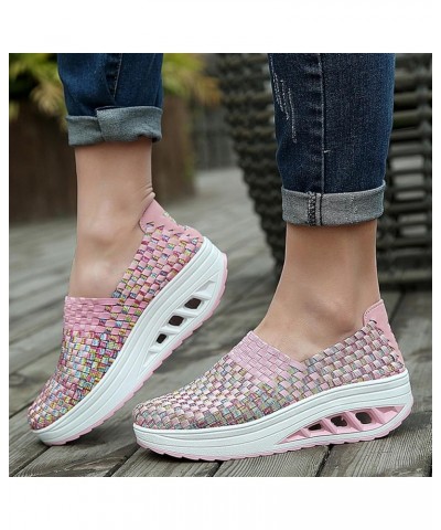 Women's Elastic Woven Walking Shoes Breathable Mesh Walking Sneakers Running Shoes Lightweight Non Slip Platform Loafers Pink...