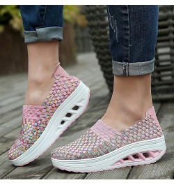 Women's Elastic Woven Walking Shoes Breathable Mesh Walking Sneakers Running Shoes Lightweight Non Slip Platform Loafers Pink...