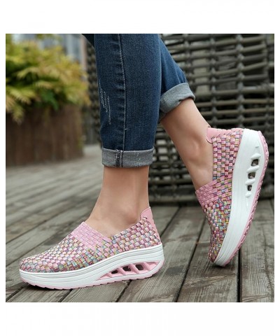 Women's Elastic Woven Walking Shoes Breathable Mesh Walking Sneakers Running Shoes Lightweight Non Slip Platform Loafers Pink...