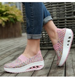 Women's Elastic Woven Walking Shoes Breathable Mesh Walking Sneakers Running Shoes Lightweight Non Slip Platform Loafers Pink...