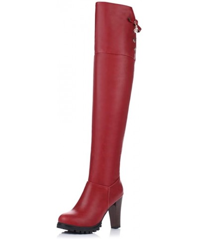 Women's Fashion Thigh High Boots Platform Chunky Heel Over The Knee Boots Stretch Side Zipper Faux Leather Wide Riding Boots ...