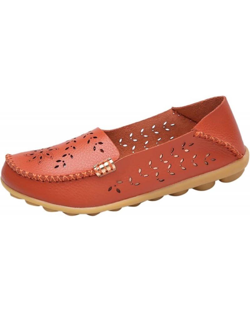 Bow-Knot Slip Ons, Women's Loafers Leather Driving Moccasins Comfort Boat Shoes Orange $13.75 Pumps