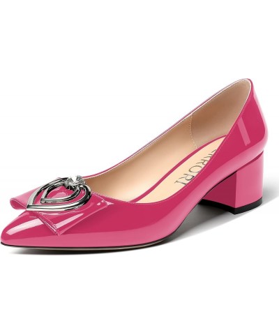 Women's Pointed Toe Block Slip On Solid Patent Bow Chunky Low Heel Pumps Shoes 2 Inch Magenta $26.46 Pumps