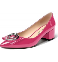 Women's Pointed Toe Block Slip On Solid Patent Bow Chunky Low Heel Pumps Shoes 2 Inch Magenta $26.46 Pumps