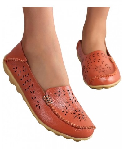 Bow-Knot Slip Ons, Women's Loafers Leather Driving Moccasins Comfort Boat Shoes Orange $13.75 Pumps